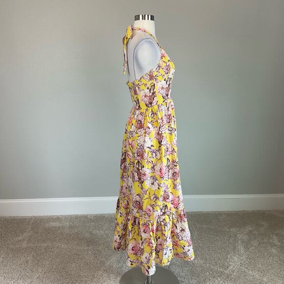 Yellow Floral Print Sleeveless A-Line Midi Dress Size 10 BARDOT Colorful Linen - Picture 4 of 12